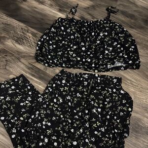 H&M Black Floral pant and tank Set